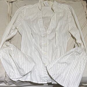 White Striped Women’s Shirt with Bell Sleeves